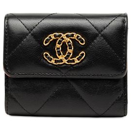 Chanel 19 Dixneuf Coco Mark Tri-fold Geldbörse Schwarz Rot
