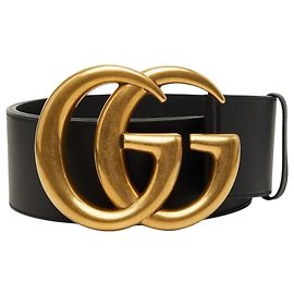 Gucci GG Marmont Logo Breiter Gürtel Schwarz Golden