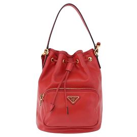 Prada Drawstring Pocket Bucket Soft Calf Small Red
