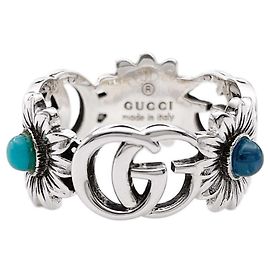 Anello GUCCI Double G Flower in turchese e madreperla Argento