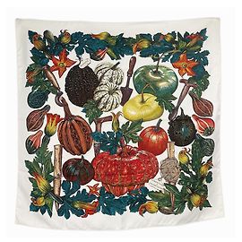 Hermès HERMES Carre 90 CITROUILLES ET COLOQUINTES Pañuelo de seda Blanco Multicolor Verde