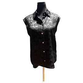 Chanel Black Floral Jacquard Sleeveless Blouse Black