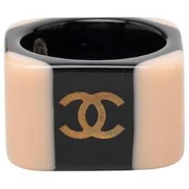 Beige Chanel CC Resin Ring Beige