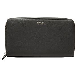 Black Prada Saffiano Zip Around Long Wallet Black