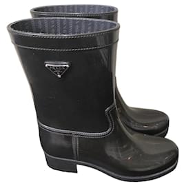 Prada Black Rubber Rain Boots Black