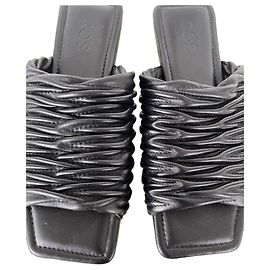 COS black leather flat sandals Black