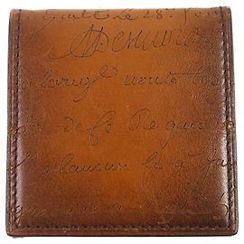 Berluti Origin Calligraphy Leather Coin Case Brown
