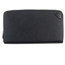 Prada Triangle logo Saffiano Long Wallet Black