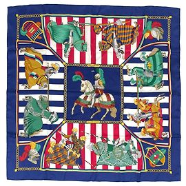 Hermès Lenço Hermes Carre 90 Chocs en Plumes Azul Multicor