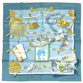 Hermès Lenço de seda Hermes Carre 90 Memoire d’Hermes Azul Multicor