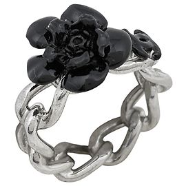 Anel banda Chanel Coco Mark com design de Camélia Preto Prata