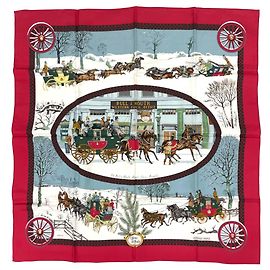 Hermès Hermes Carre 90 L’Hiver en Poste Foulard Rosso Multicolore