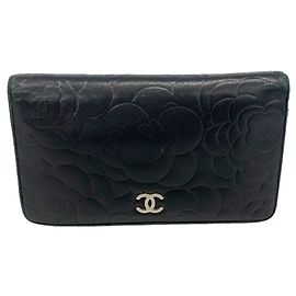 Chanel Black Lambskin Long Wallet Black