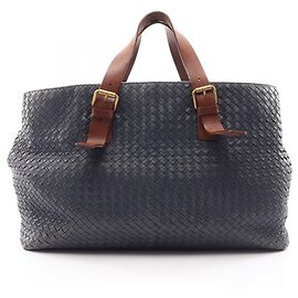 Sac cabas Bottega Veneta Intrecciato Marron Bleu Marine