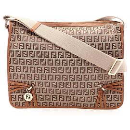 Bolsa de Ombro Fendi Zucchino Marrom Bege