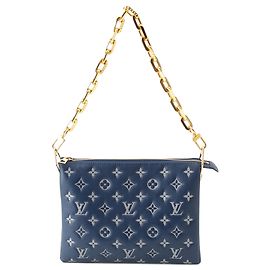 Louis Vuitton Blue Monogram Embossed Denim Lambskin Coussin PM Bleu Autre