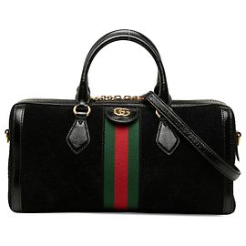 Gucci Black Medium Suede Web Ophidia Top Handle Bag Black