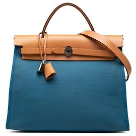 Hermès Blue Toile Herbag Zip 31 Bleu