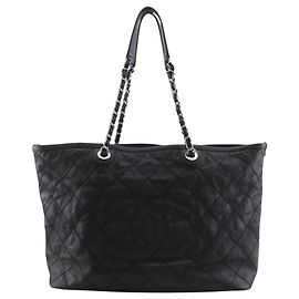 Chanel Black Medium Quilted Caviar Daily Shopping Tote Black