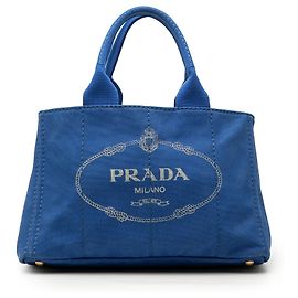 Prada Blue Canvas Canapa Logo Tote Blue