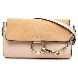 Chloé Mini Bolsa Tiracolo Faye em Bezerro e Camurça Castanha com Corrente Marrom Bege