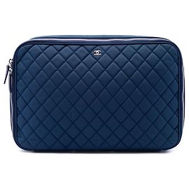 Chanel Blue CC Quilted Nylon Laptop Case Blue