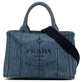Borsa Tote Prada Blue Small Denim Canapa Logo Blu Altro