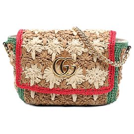 Gucci Beige Small GG Marmont Raffia Crossbody Beige