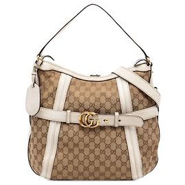 Bolsa Satchel Running Gucci Bege Medium GG Canvas Bege