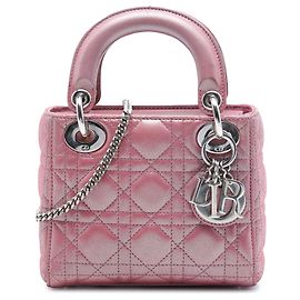 Dior Pink Mini Iridescent Lambskin Cannage Lady Dior Rose