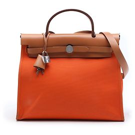 Hermès Orange Toile Herbag Zip 31 Orange