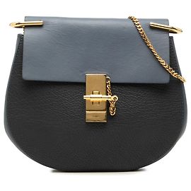 Chloé Drew Crossbody Pequena Bicolor em Pele de Bezerro Lisa e Grão Azul Azul Azul marinho
