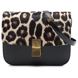 Céline Celine Classic Box Medium em pele de vitelo preta e pelo de pônei com estampa de leopardo Preto
