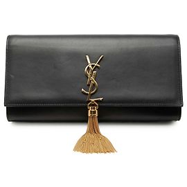 Saint Laurent Black Smooth Calfskin Cassandre Tassel Clutch Black