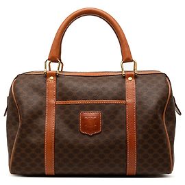 Céline Sac Boston Celine en toile enduite Macadam marron Marron