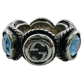 Anello GUCCI Interlocking G con cristalli Swarovski Argento