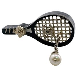 Chanel Black Gold Plated Brooch Black