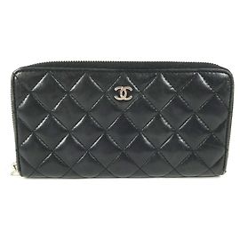 Chanel Matelasse Black Leather Long Wallet Black