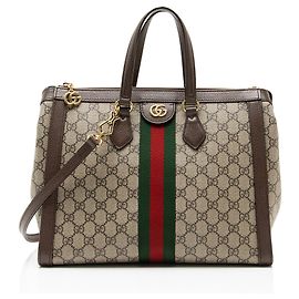 Gucci GG Supreme Ophidia Großer Zip Tote Braun Beige