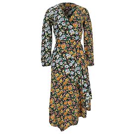 Vestido midi envelope assimétrico Maje Roen em viscose multicolorida Multicor