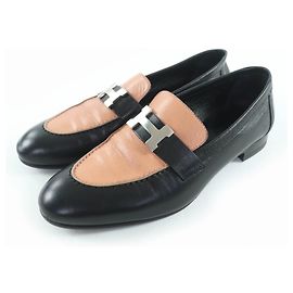 Hermès HMetal Leder-Loafer Schwarz Beige