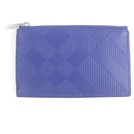 Burberry Check Pattern Leather Coin Case Card Case Blue