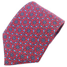 Corbata de seda Hermès con estampado all-over Roja Azul