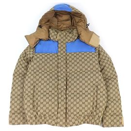 Gucci GG Cotton Canvas Down Jacket Blue Beige