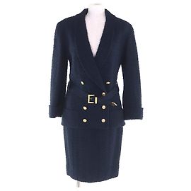 Chanel BOUTIQUE Wool Suit Blue Navy blue