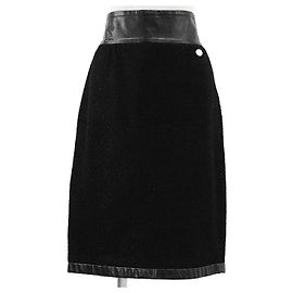 Saia Chanel em mistura de tweed, algodão, seda e couro de bezerro Preto
