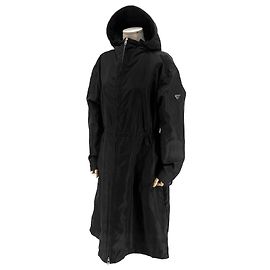Prada Nylon Triangle Logo Long Windbreaker Raincoat Jacket Black