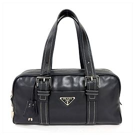 Prada Mini Boston Handbag in Black Leather Black
