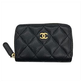 Monedero Chanel de piel de becerro granulada negra Negro