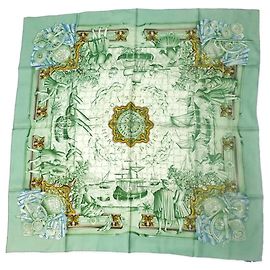 Lenço de Seda Hermès - Carre 90 Bege Verde